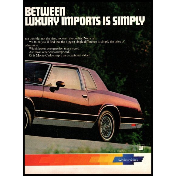 1983 Chevy Monte Carlo 2 Page Vintage Print Ad USA-1 Wall Art Photo Man Cave - Picture 3 of 3